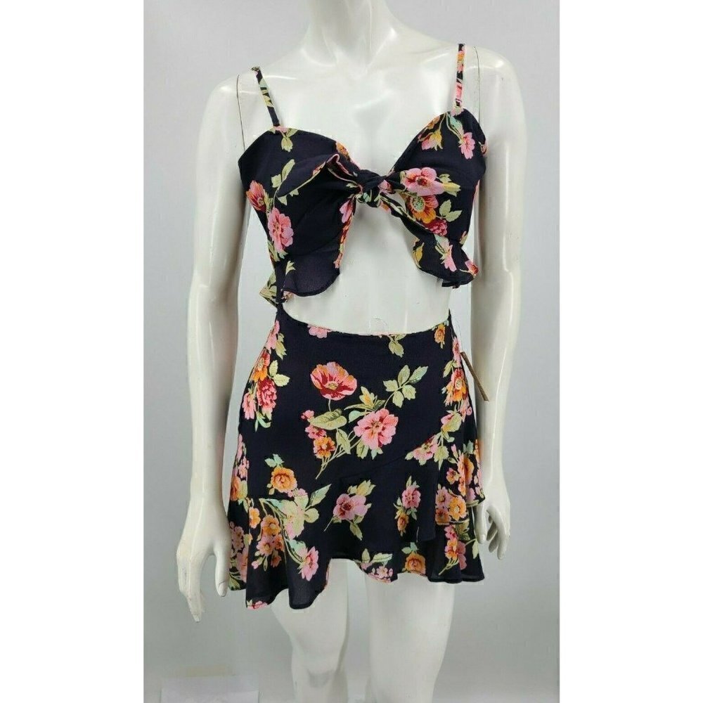 New Flynn Skye Bri Cut Out Mini Dress Blue Floral